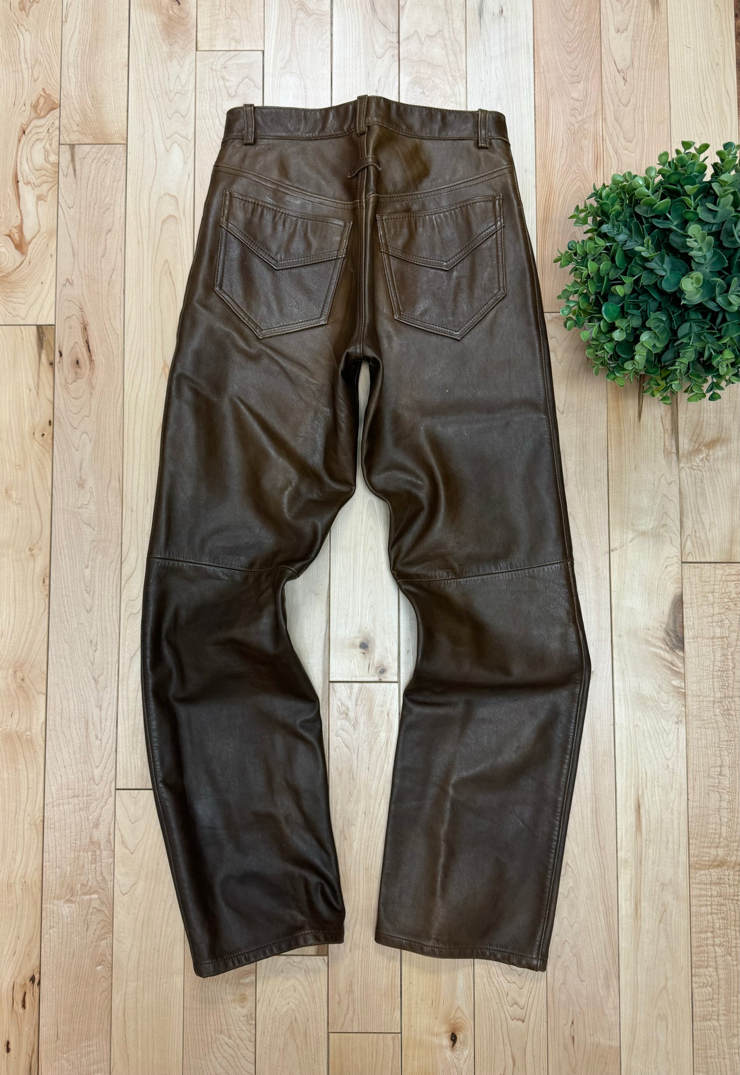 Vintage 1990s Jean Paul Gaultier Dark Brown Calfskin Leather Pants