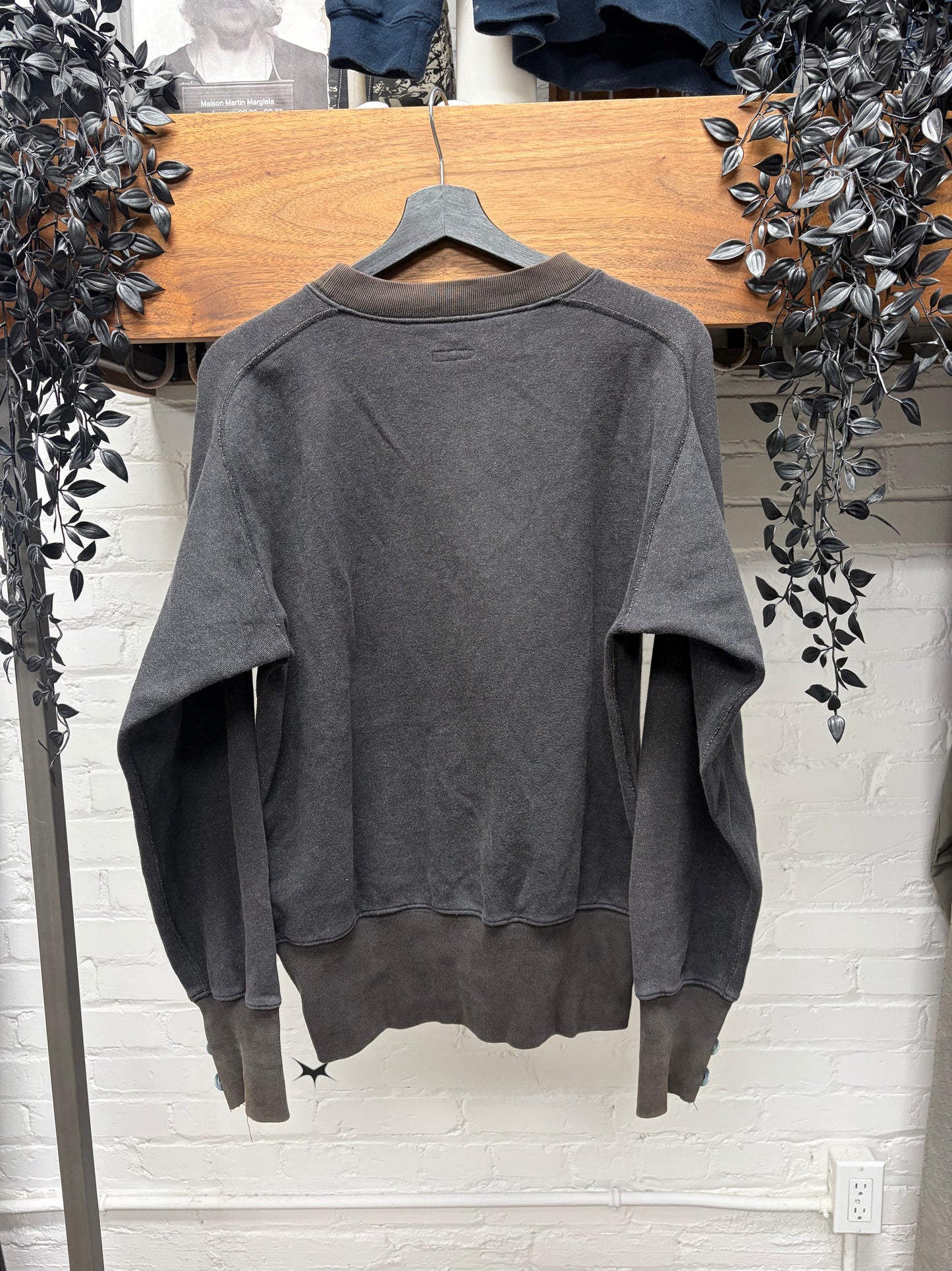 Kapital Vintage Washed Black Pullover Cotton Sweatshirt
