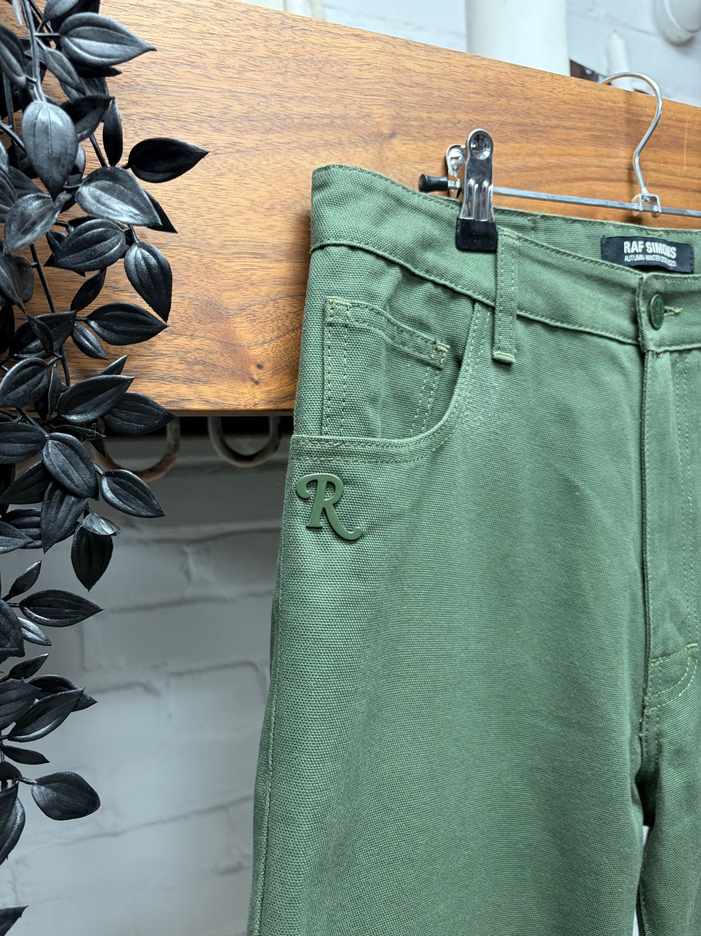 AW2022 Raf Simons Green ‘RS Patch’ Logo Wide Leg Denim