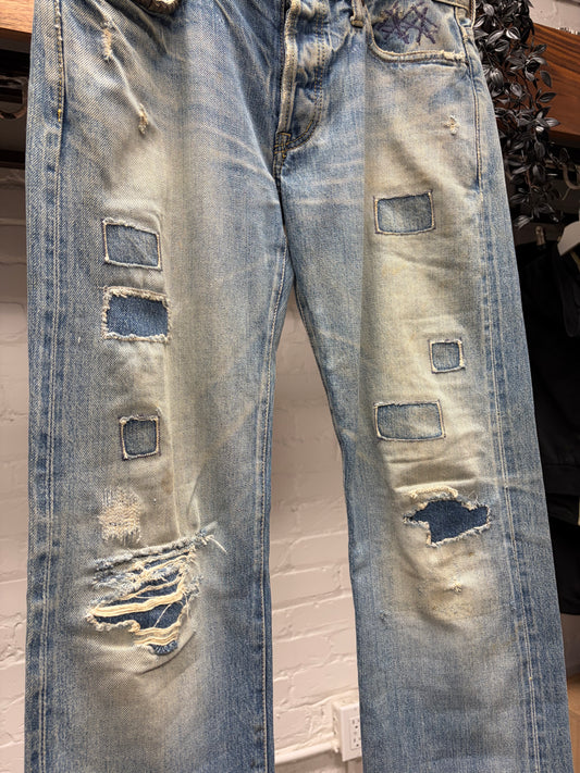 2000s Hysteric Glamour Patch Distressed Dirt Wash Denim