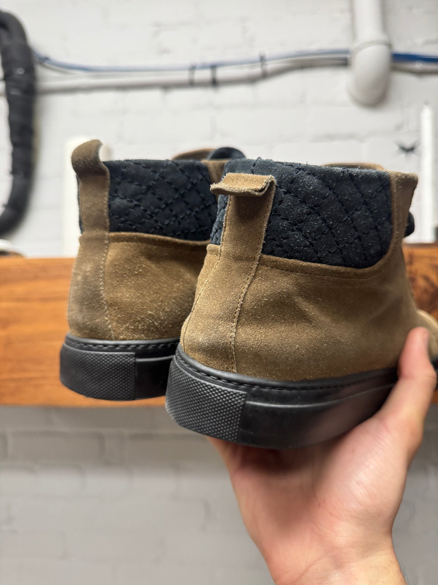 Balenciaga ‘Arena’ Brown/Black Quilted Suede High Top Sneakers