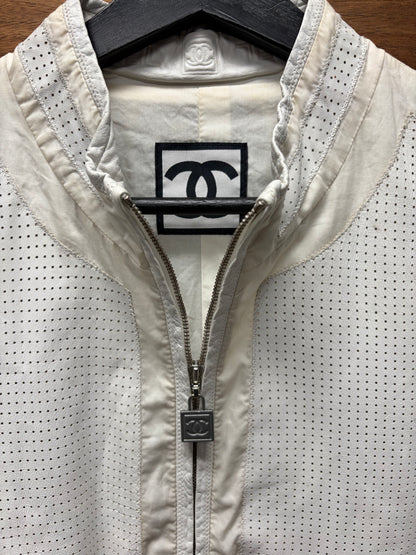 Chanel Identification ‘Perforated Logo’ Cream White Panelled Moto Racing Jacket