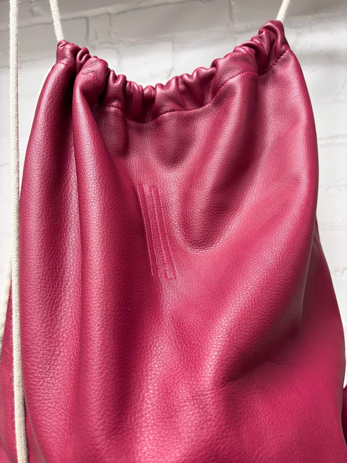 SS2023 Rick Owens ‘Edfu’ Fuchsia/Pink Leather Drawstring Bag