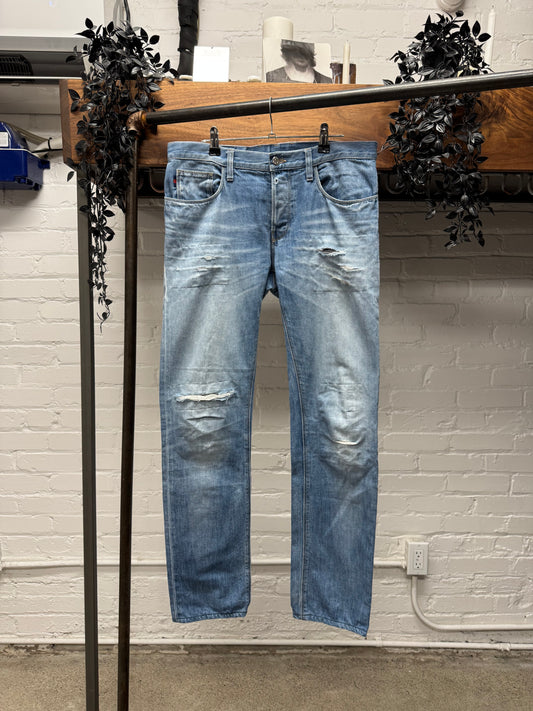 Vintage Gucci Light Wash Blue Distressed Skinny Jeans