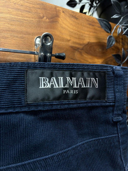 Balmain Indigo Blue Corduroy Biker Skinny Jeans