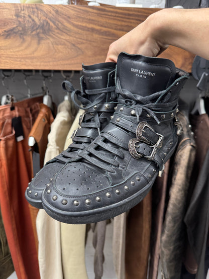 2014 Saint Laurent ‘SL08H’ Studded Buckle Strap High Top Sneakers