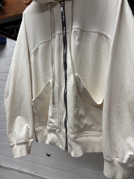 SS2022 Rick Owens ‘Fogachine’ Natural White Zip Up Hoodie