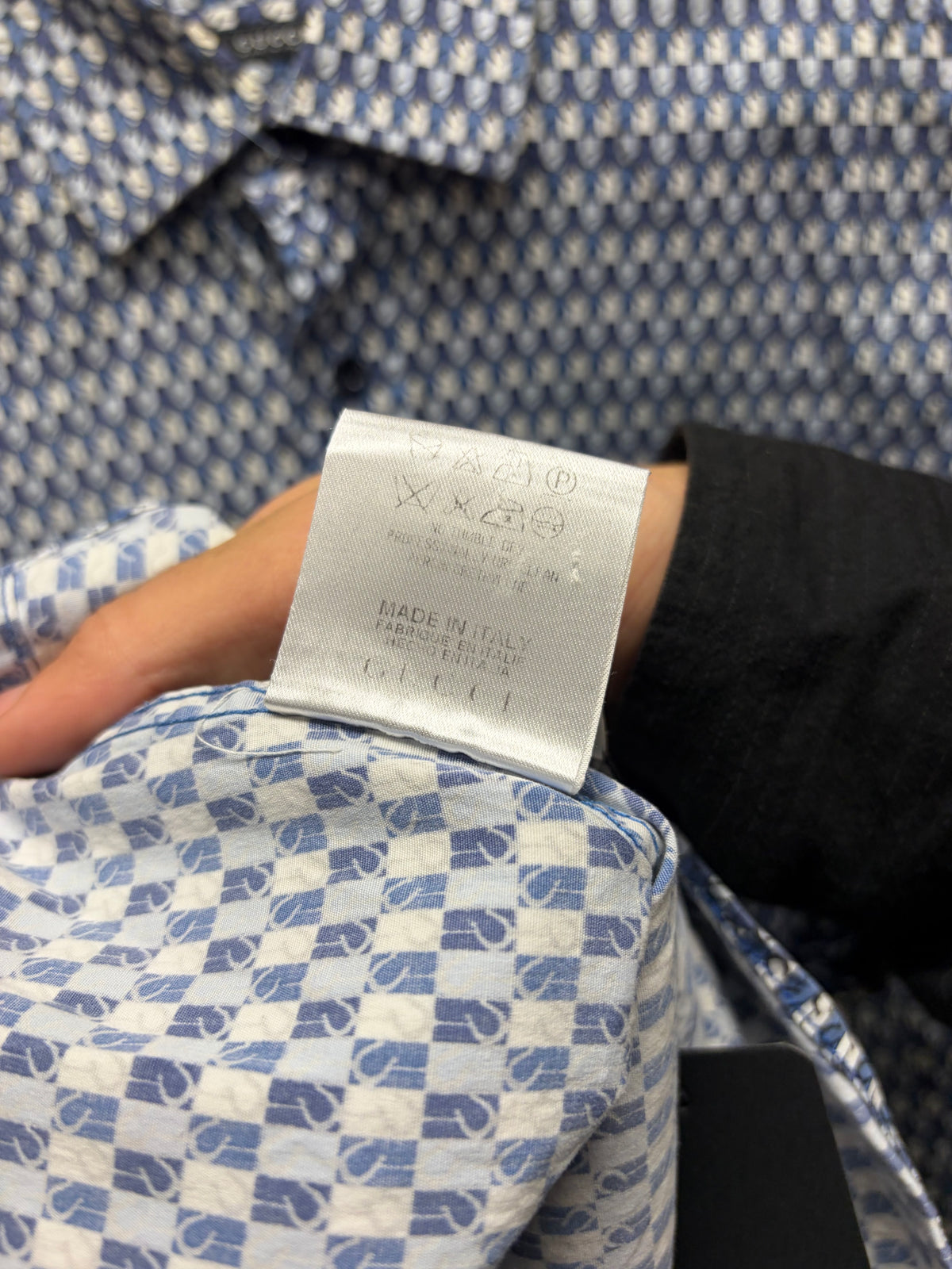 Gucci Blue/White ‘Horseshoe Pattern’ Slim Fit Button Up Shirt