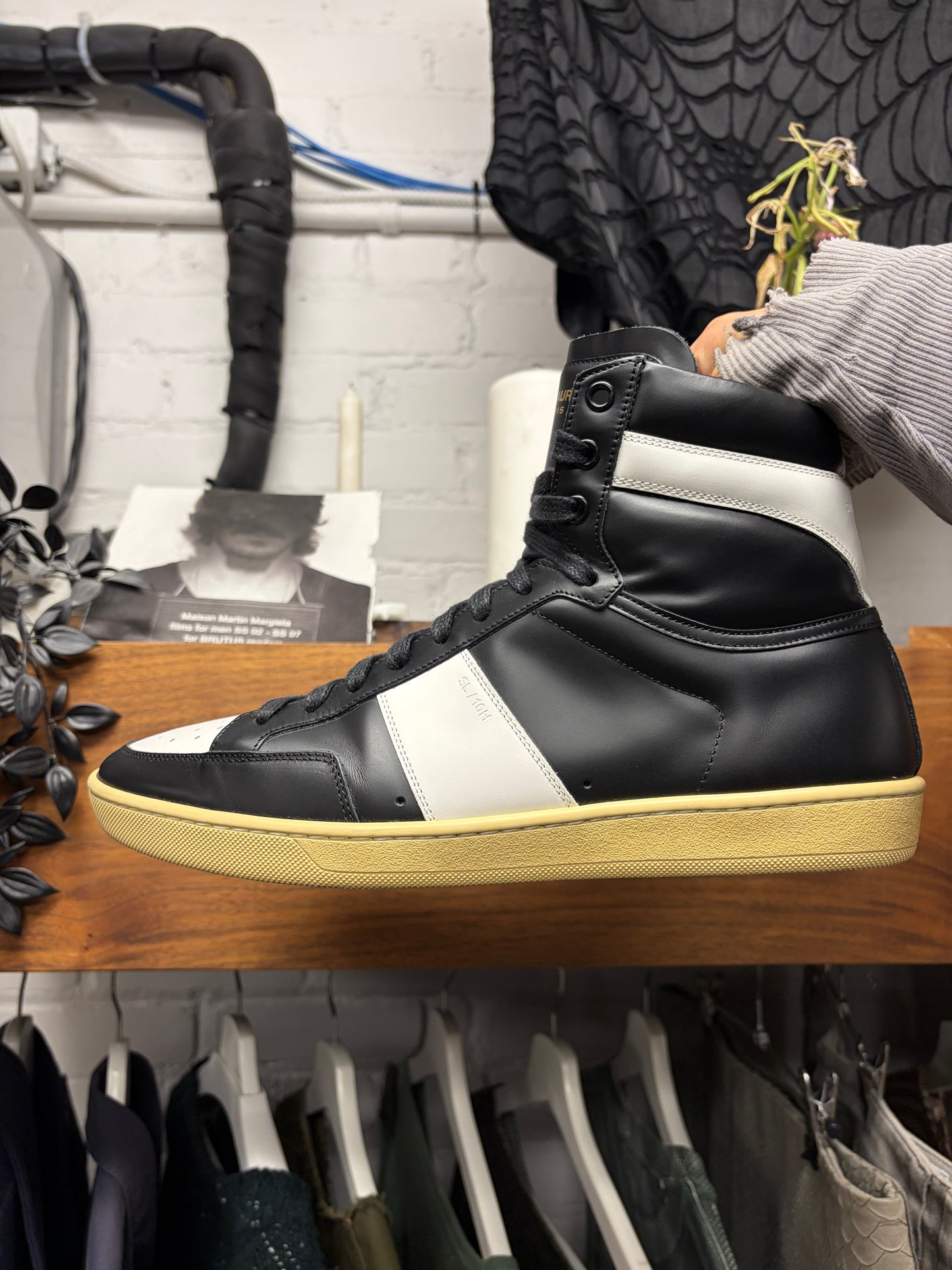 Saint Laurent ‘SL / 10H’ Black/White Leather Court High Top Sneakers