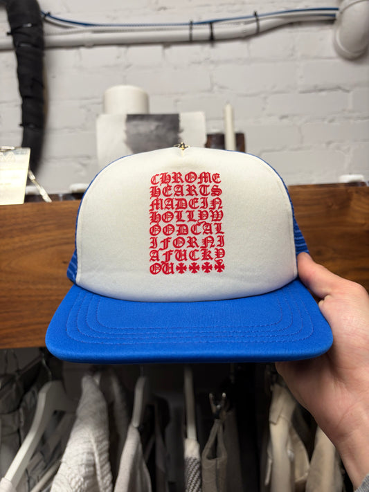 Chrome Hearts ‘Eyechart’ Blue/White Mesh Trucker Hat