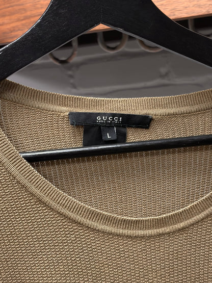 2000s Gucci Brown Wool Knit Short Sleeve Shirt