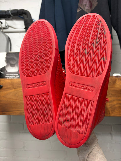 Balenciaga Red ‘Arena’ Calfskin Leather High Top Sneakers