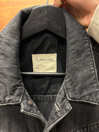 Helmut Lang Patch Repaired Black Distressed Denim Trucker Jacket