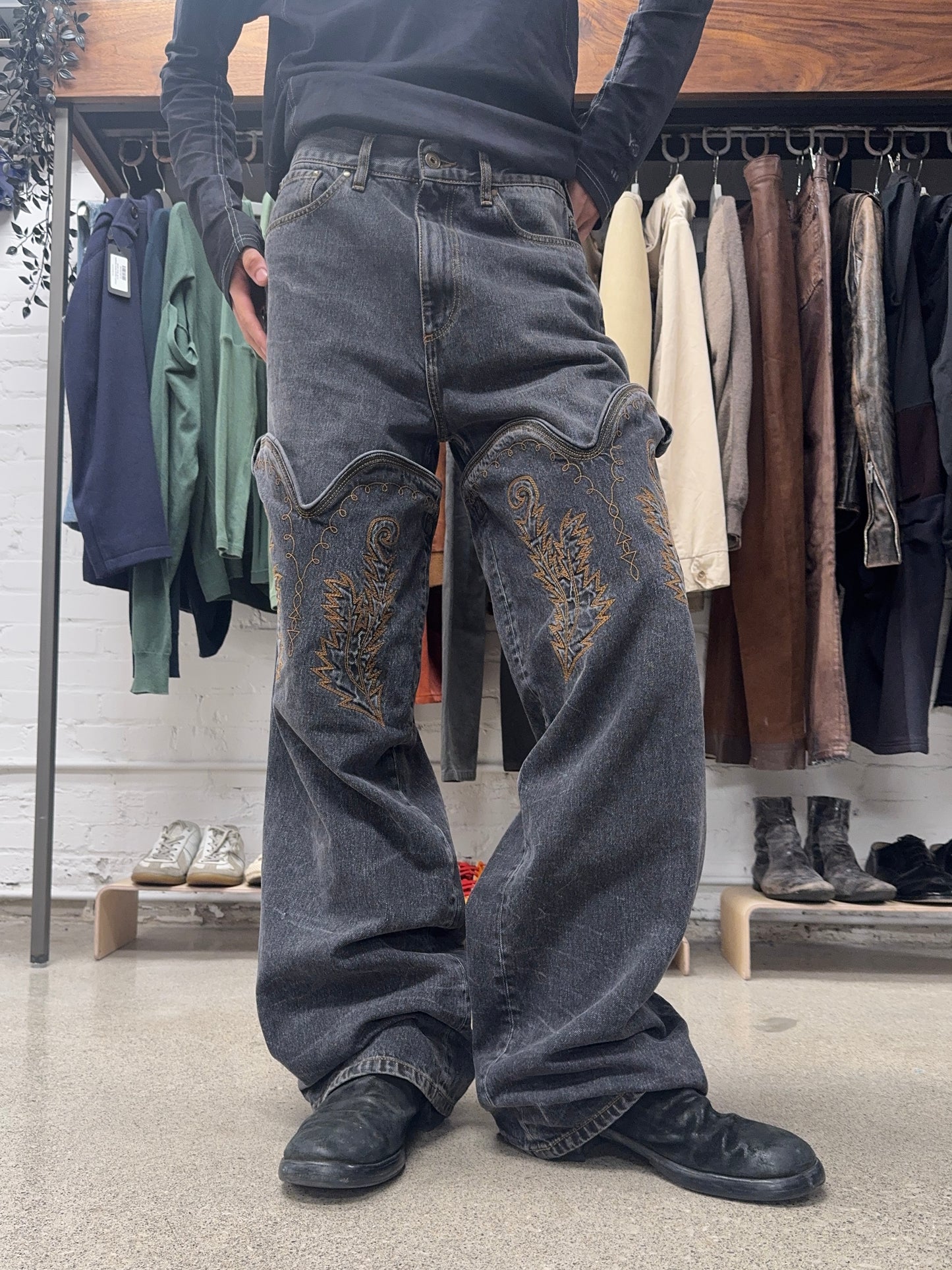 Y-Project ‘Cowboy’ Washed Black Detachable Denim