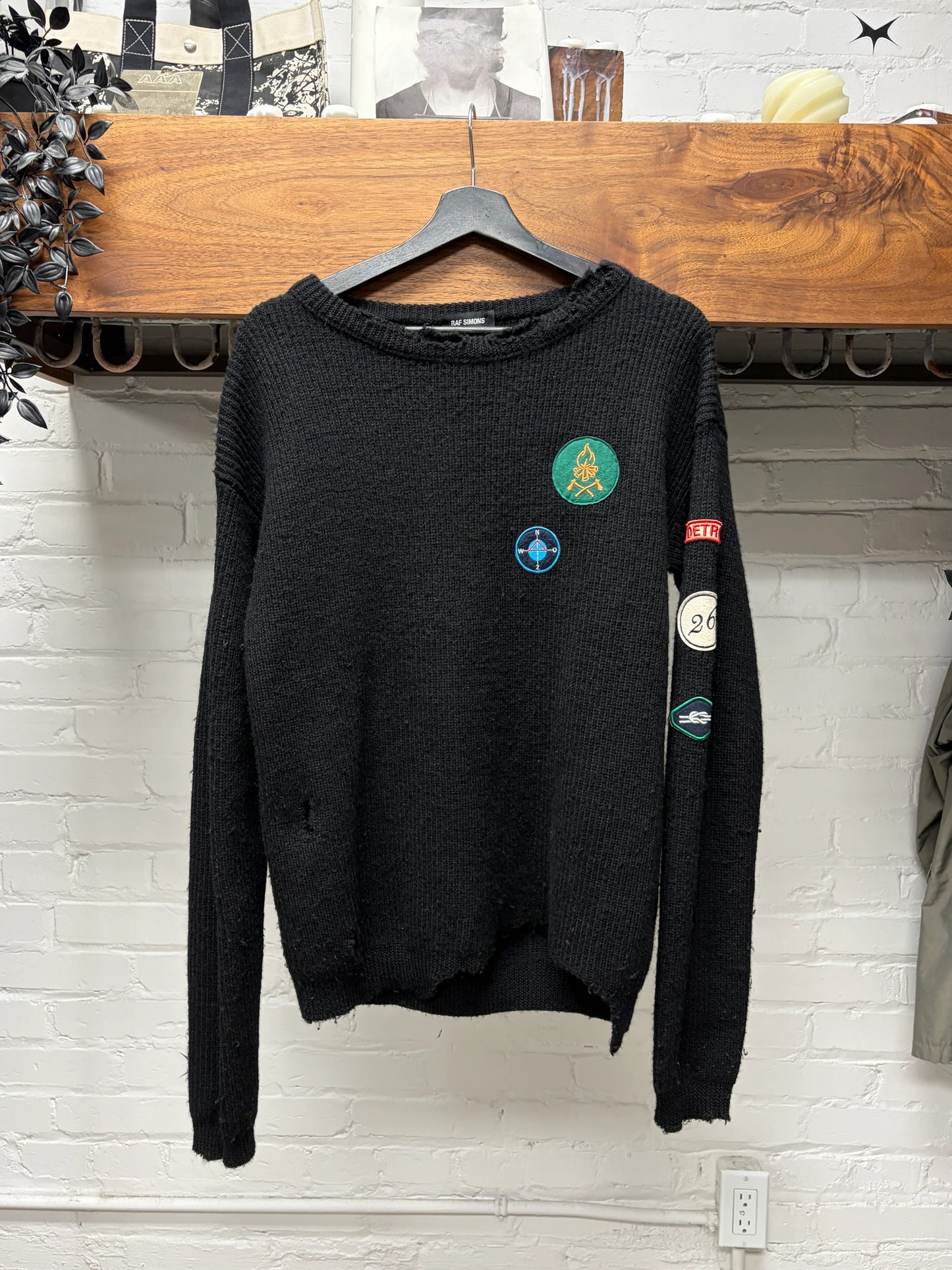 AW2016 Raf Simons ‘Detroit’ Patched Black Knit Sweater