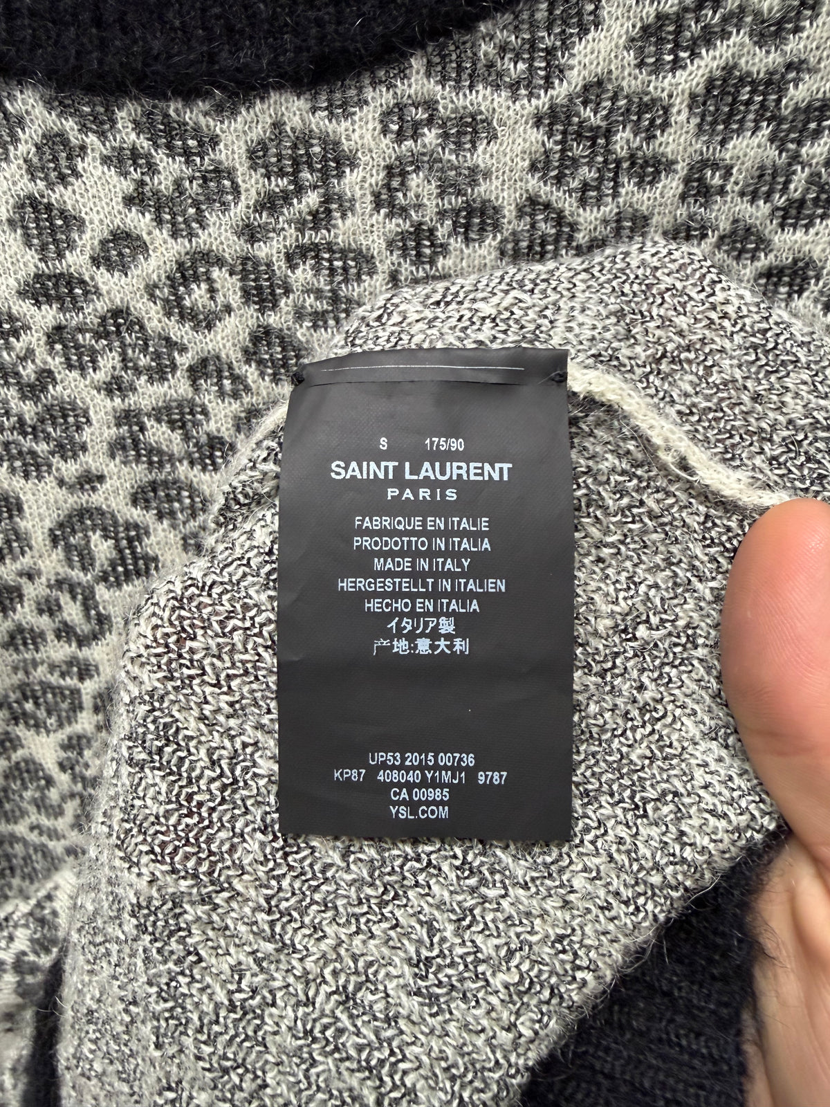 AW2015 Saint Laurent by Hedi Slimane Dark Green ‘Babycat’ Leopard Pattern Sweater