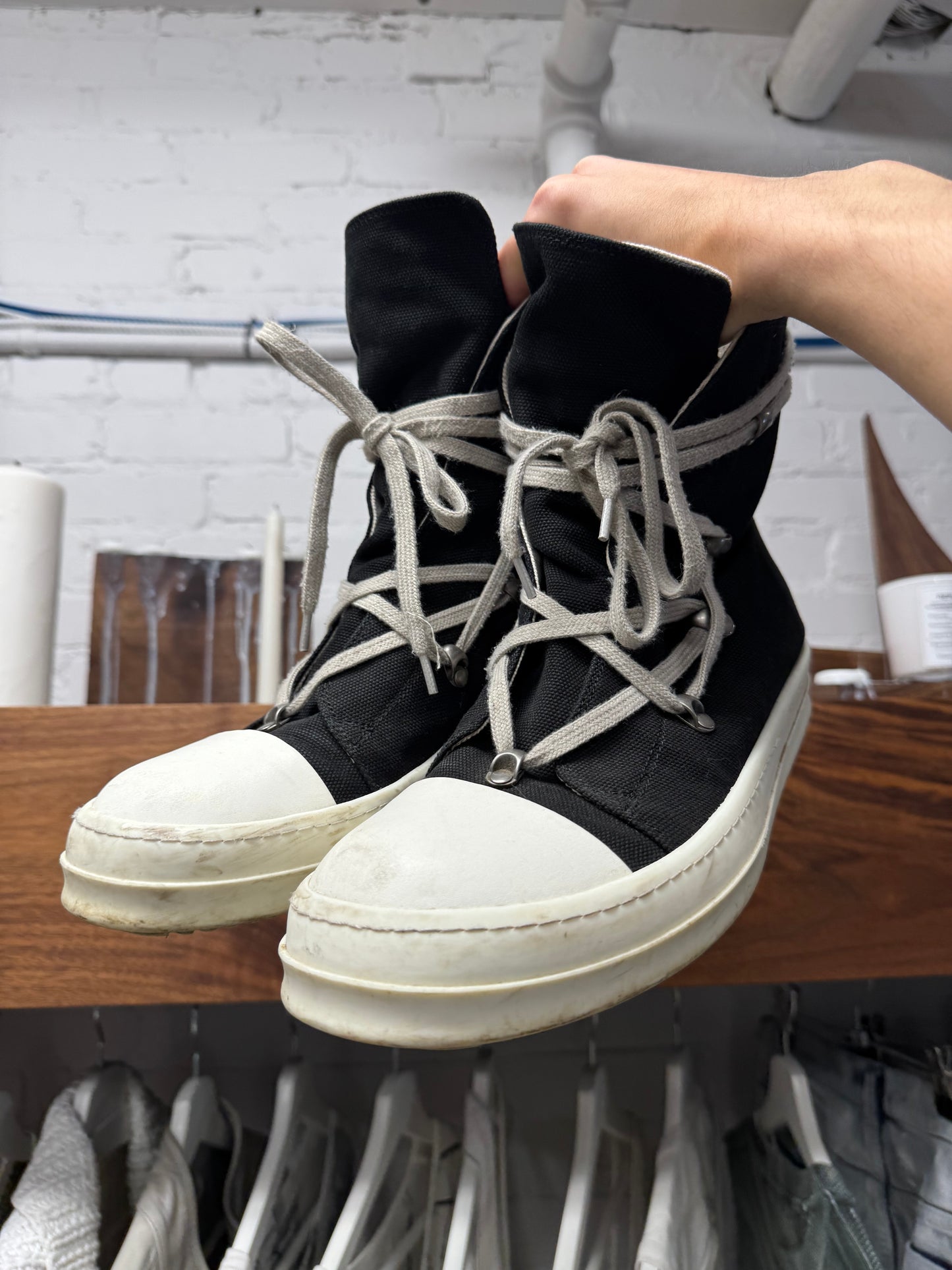 Rick Owens Black Canvas ‘Pentagram’ Lace Ramones