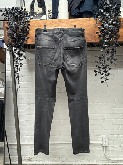 Balmain ‘Biker Knee’ Washed Black Skinny Moto Denim