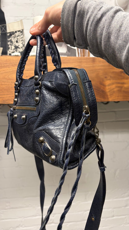 Balenciaga Purple Lamb Leather  ‘Mini City Bag’ With Crossbody Strap