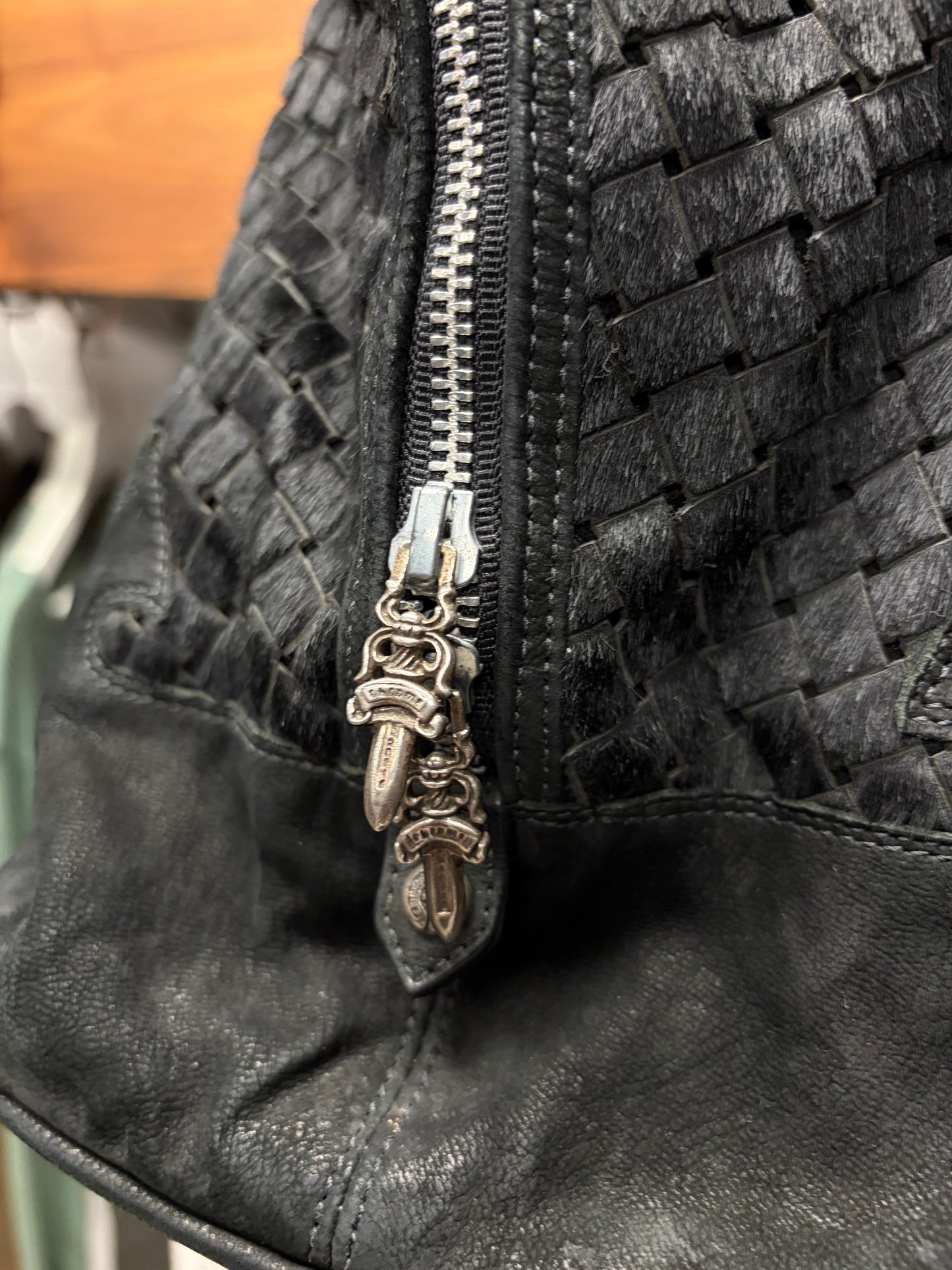 Chrome Hearts Woven Pony Hair ‘Slouchy Mo’ Massive Dagger Black Handbag