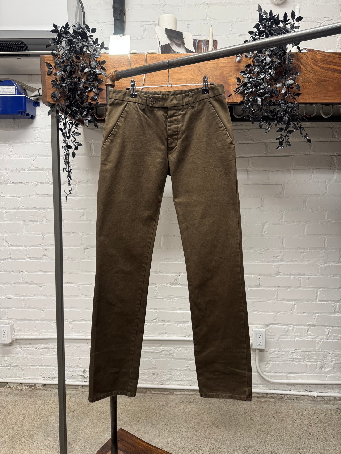 Dior Homme Brown Military Inspired Button Snap Skinny Denim