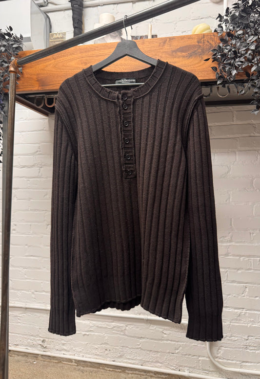 Dolce & Gabbana Mainline ‘Virgin Wool’ Ribbed Henley Sweater