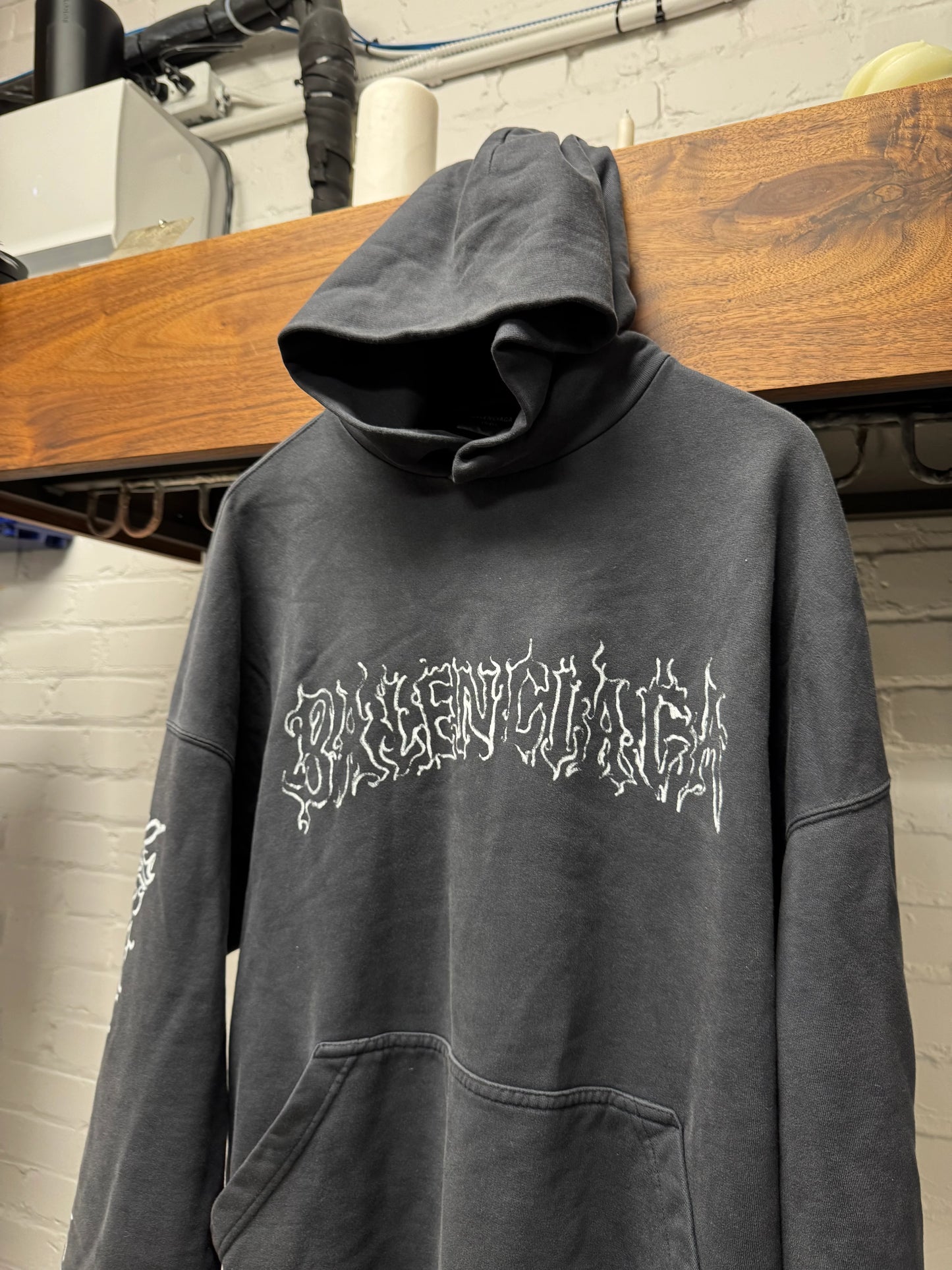 SS2024 Balenciaga ‘DIY Metal Logo’ Washed Black Pullover Hoodie