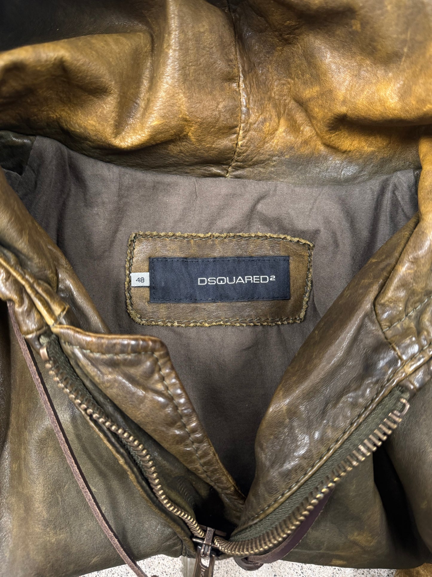 2000s Dsquared2 Naturally Faded Leather Bomber Jacket