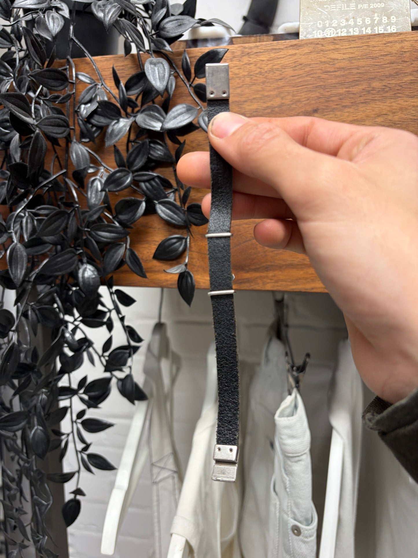 Saint Laurent Black Leather/Silver ‘YSL Logo’ Magnetic Clasp Bracelet