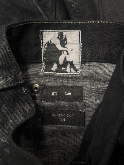 2000s Rick Owens ‘Berlin Cut’ Waxed Black Denim