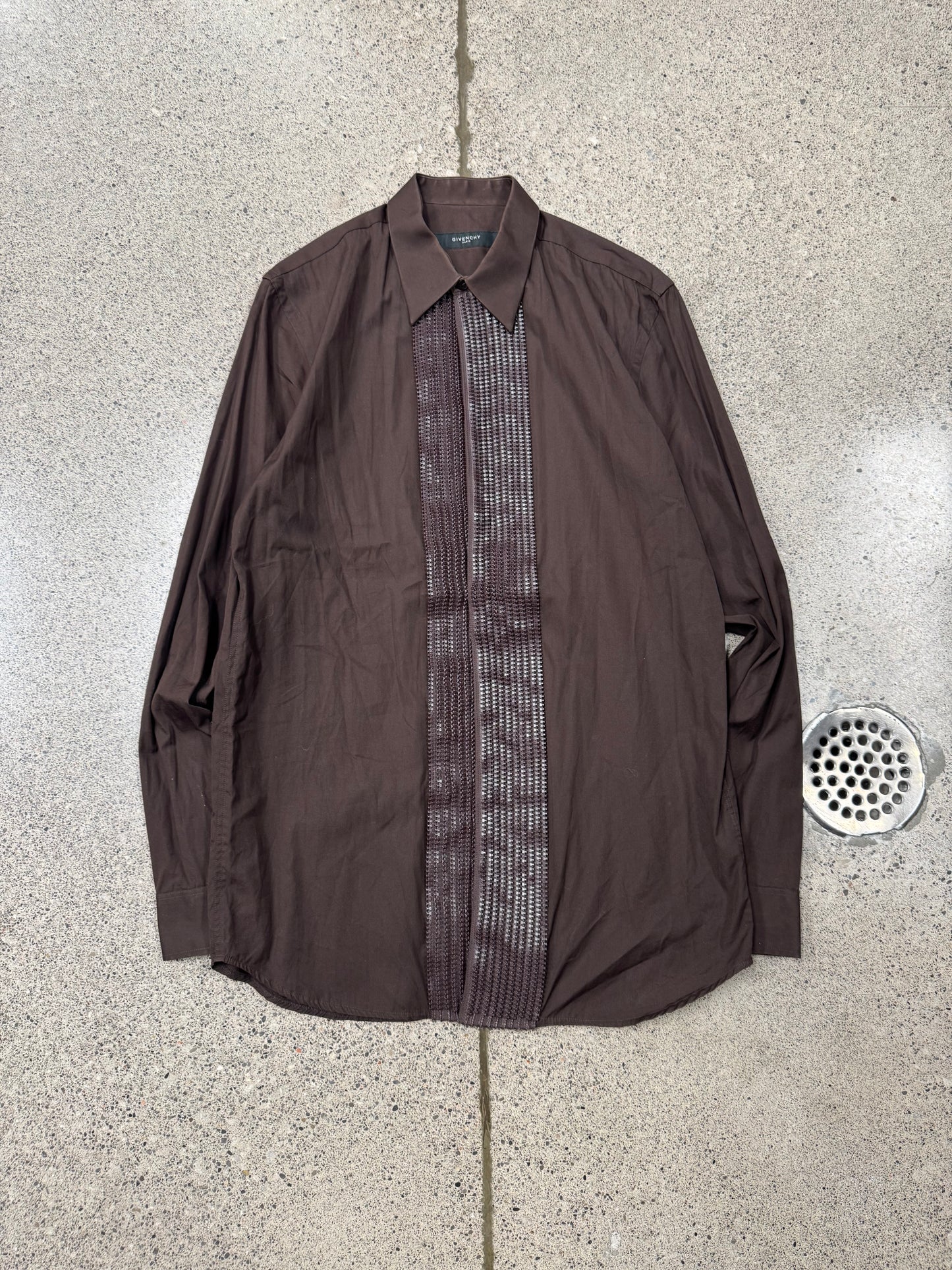Givenchy ‘Zipper Track’ Brown Concealed Button Down Shirt