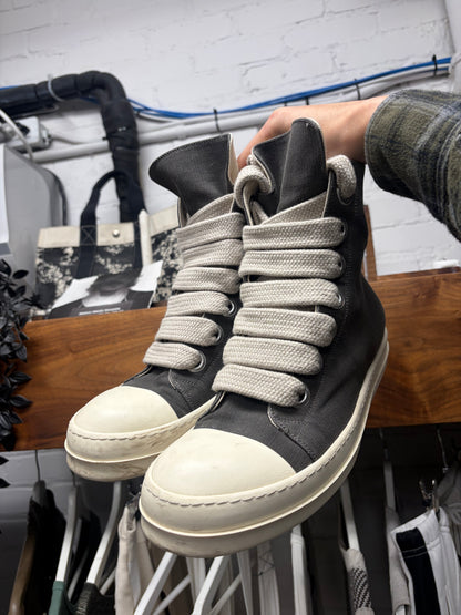 Rick Owens ‘Jumbo Lace’ Ramones Grey Canvas High Top Sneakers