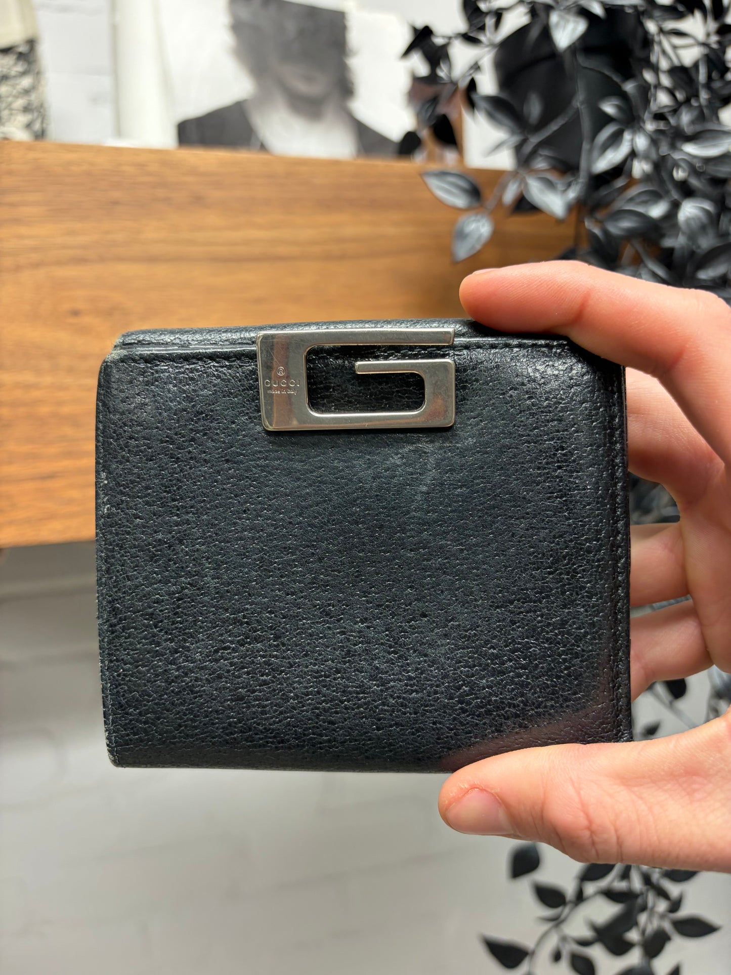 Gucci by Tom Ford ‘G-Clasp’ Pebbled Black Leather Bifold Wallet