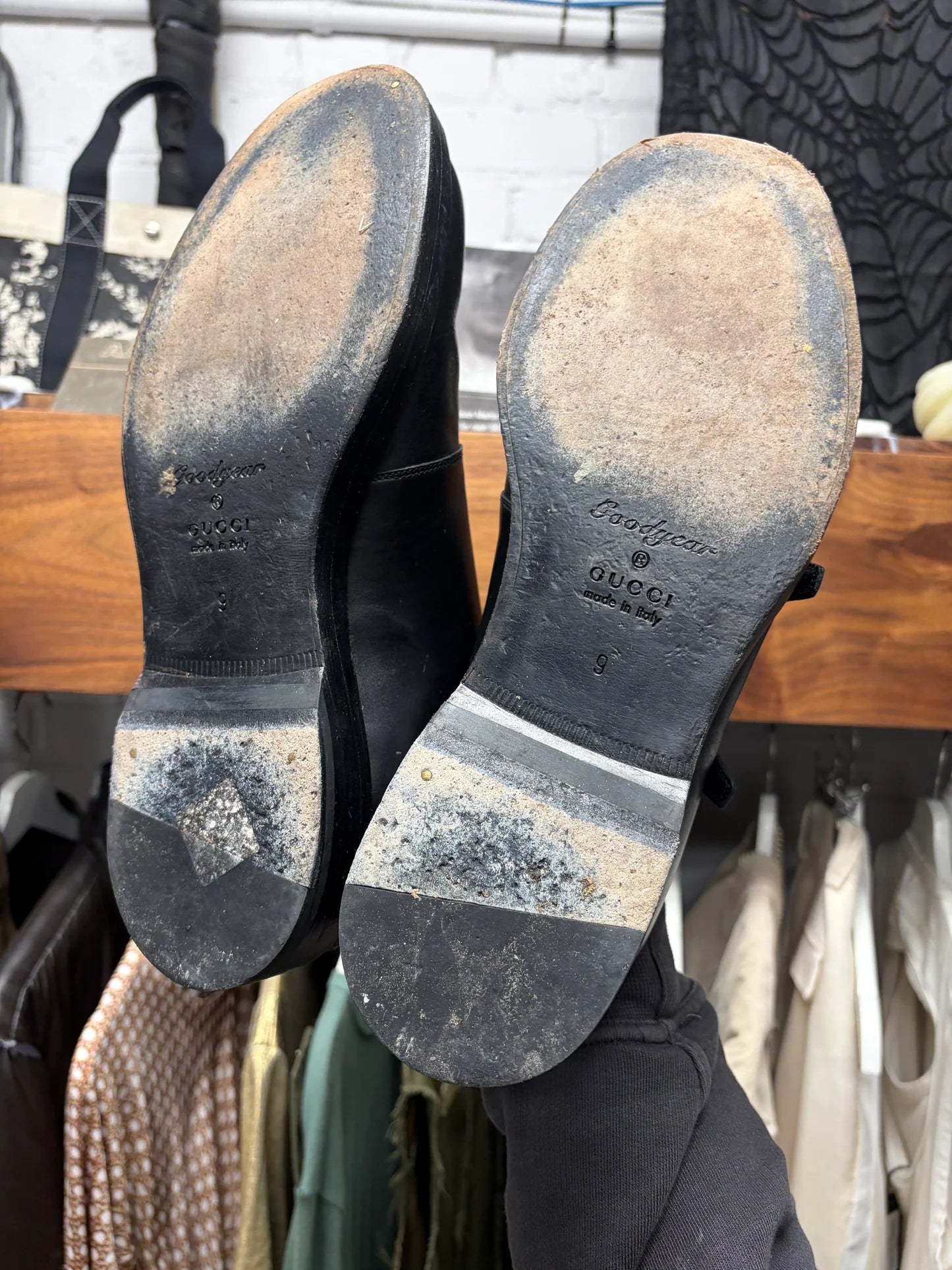 Gucci Double ‘Monk Strap’ Black Calfskin Leather Wood Sole Derbys