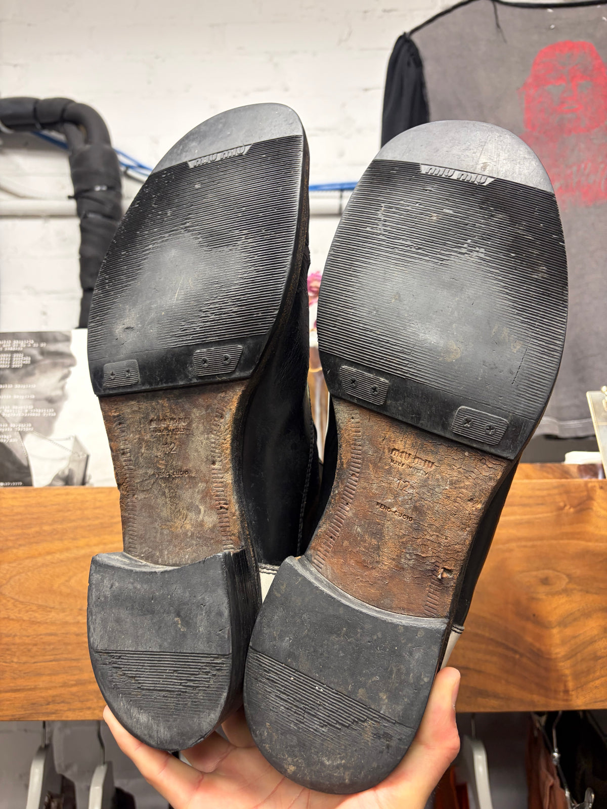 Vintage Miu Miu ‘Marching Stripe’ Black Leather Derby Boots