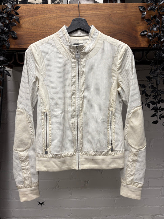 Chanel Identification ‘Perforated Logo’ Cream White Panelled Moto Racing Jacket
