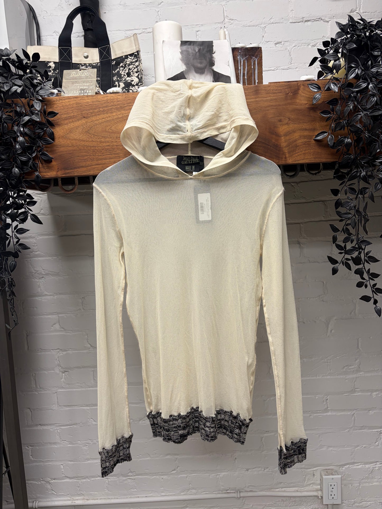 AW2004 Jean Paul Gaultier ‘Maille’ Mesh Hoodie with Lace Trim