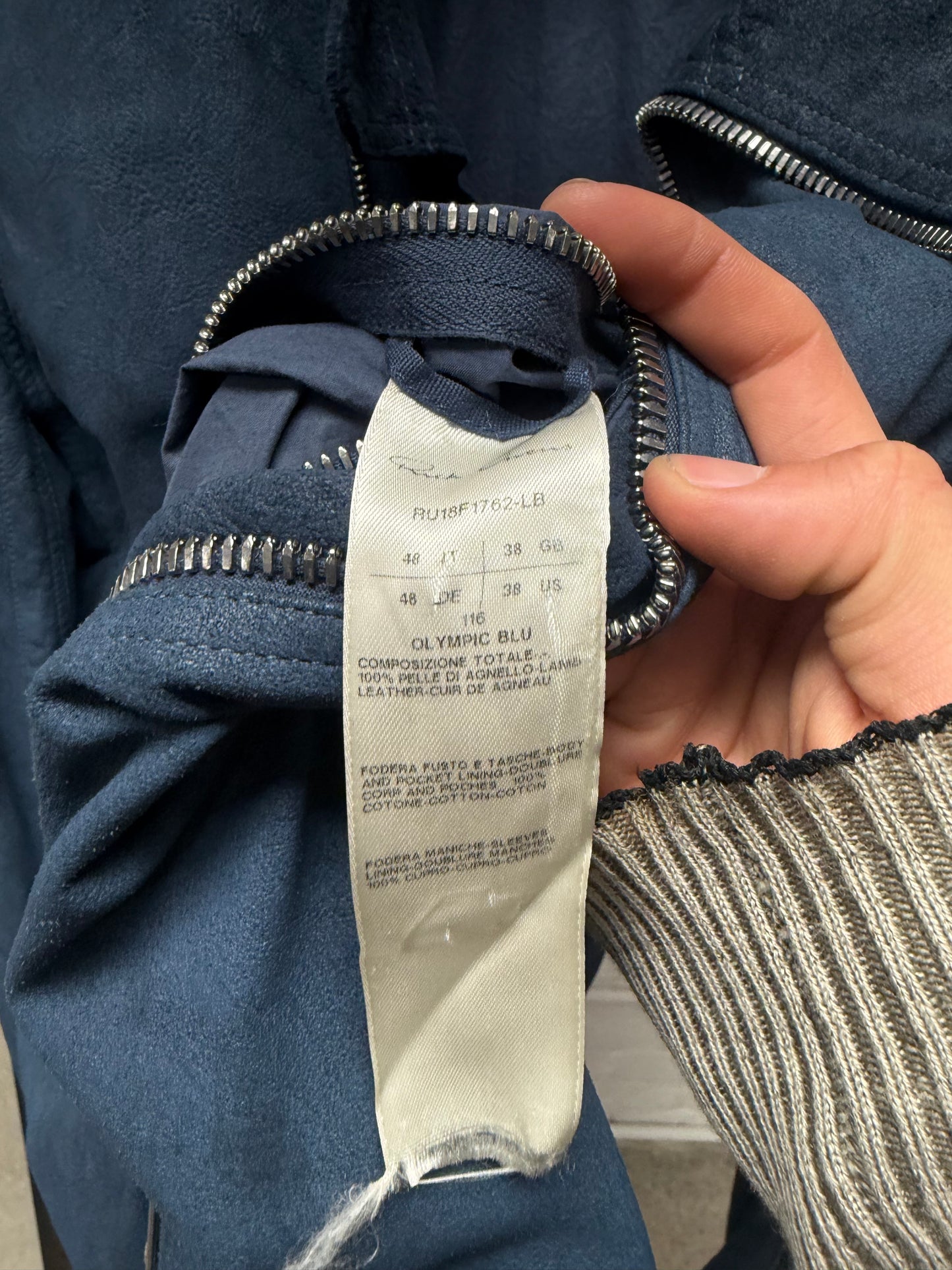AW2018 Rick Owens Sisyphus ‘Mollino’ Olympic Blue High Neck Zip Blistered Lambskin Leather Jacket