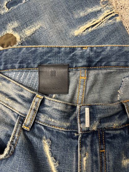 Givenchy Boro Repaired Distressed Moleskin Patched Blue Denim