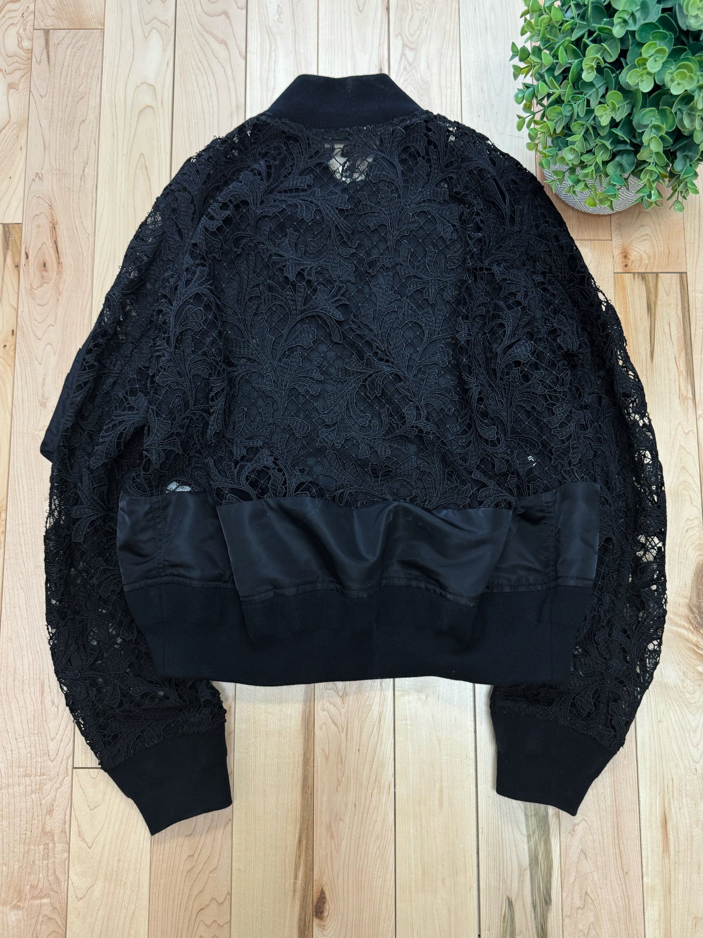 Sacai Shell Trimmed ‘Corded Lace’ Black Bomber Jacket