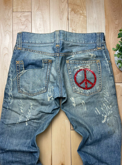 Dolce & Gabbana Light Wash ‘Peace’ Logo Denim