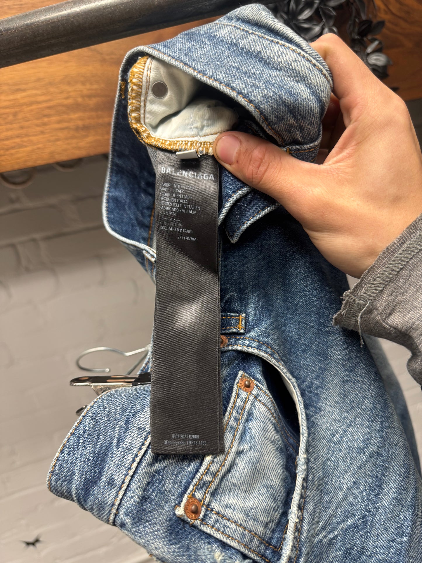 2021 Balenciaga Washed Blue ‘Heelbite’ Bootcut Denim