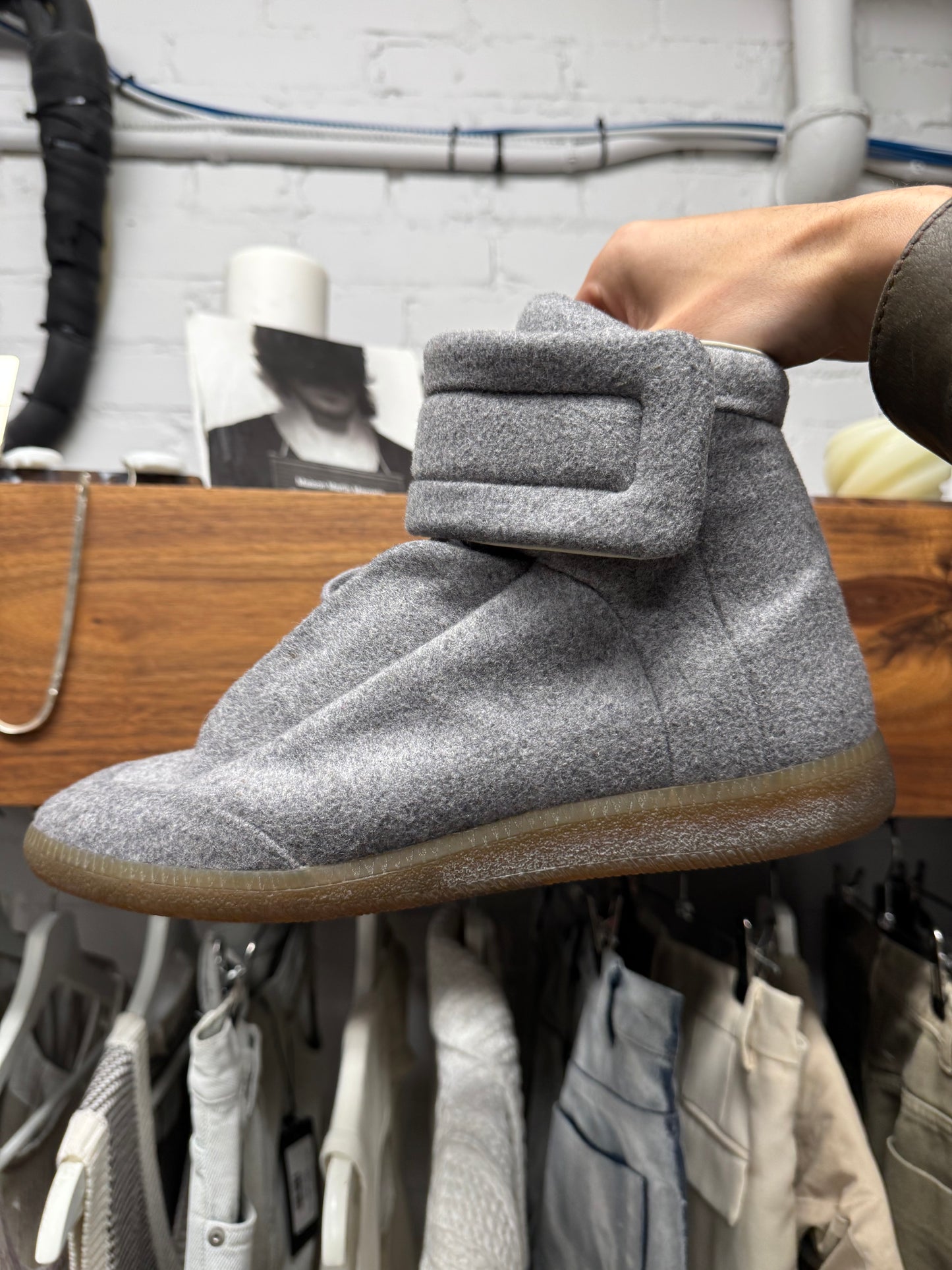 Maison Margiela ‘Future’ Grey Wool/Gum Sole High Top Sneakers