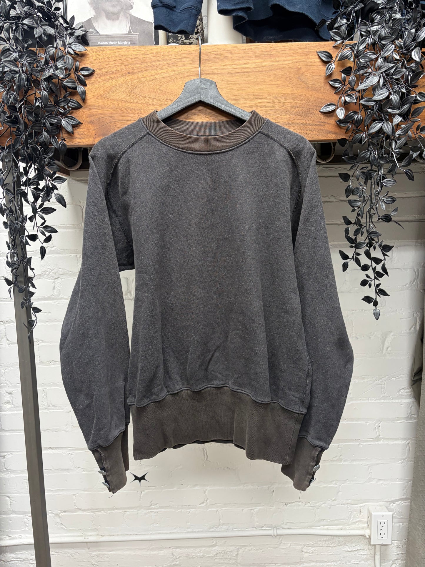Kapital Vintage Washed Black Pullover Cotton Sweatshirt