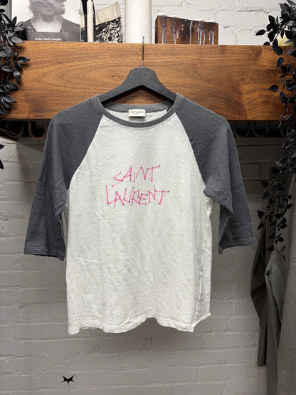 2018 Saint Laurent ‘Constellations’ White/Pink Baseball Sleeve Shirt