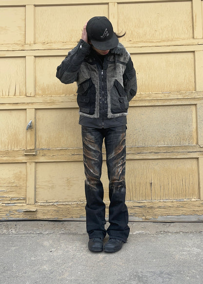 Tornado Mart Washed Black ‘Rust Fade’ Flared Cut Denim