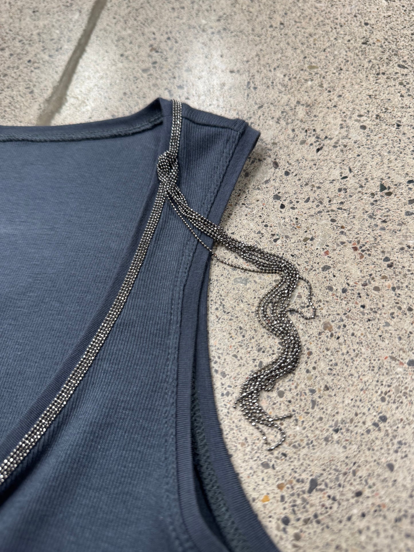 Brunello Cucinelli Silver ‘Necklace’ Ribbed Tank Top