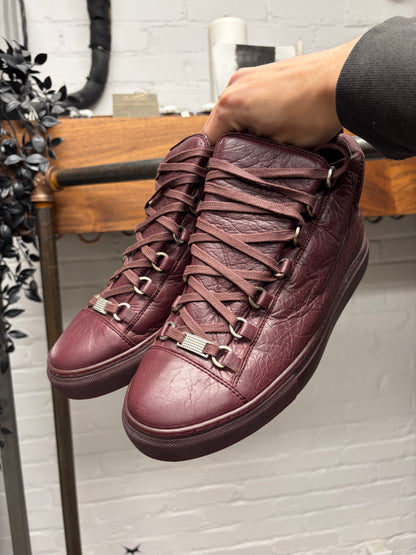 Balenciaga ‘Arena’ Oxblood Red Leather High Top Sneakers