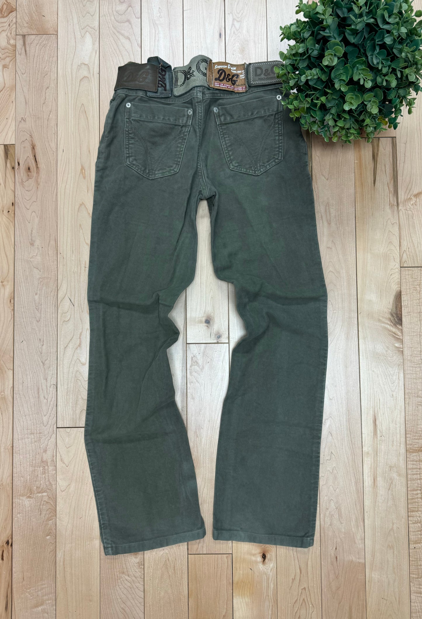 2000s Dolce & Gabbana Belt-Patch Military Green Flared Denim