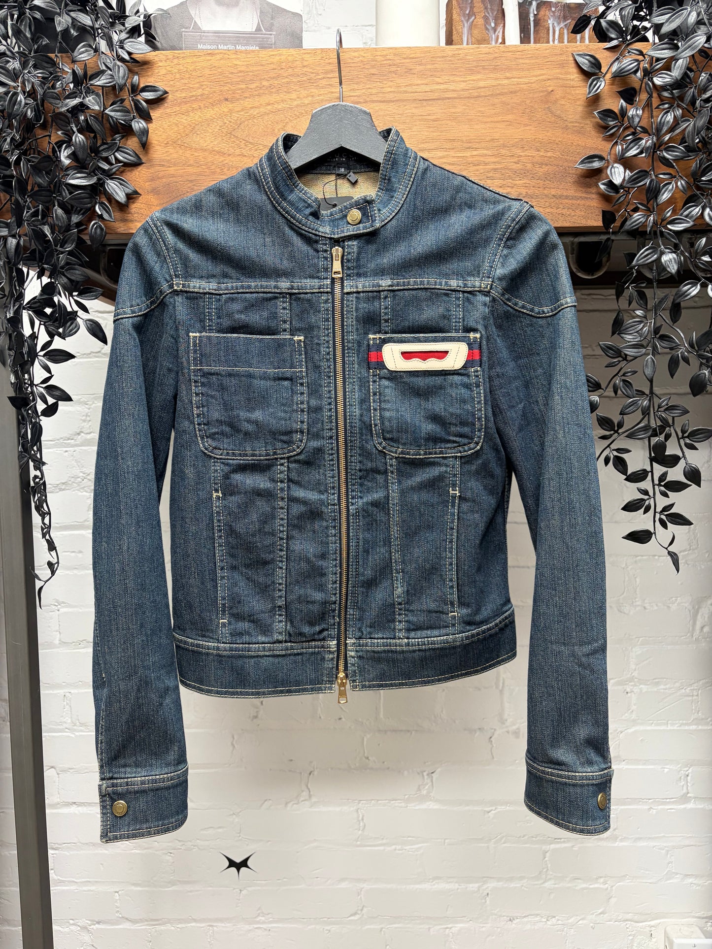 2006 Gucci ‘Stripe Logo’ Denim Cafe-Racer Motorcycle Jacket